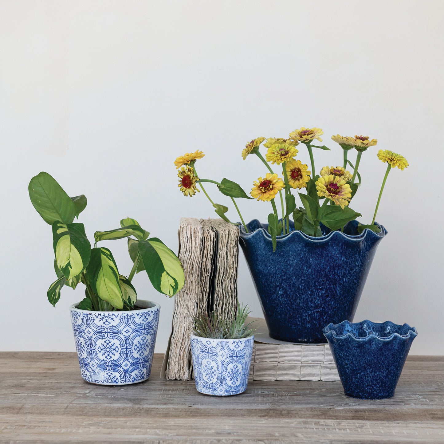 Blue & White Tile pattern Terra-cotta Planters