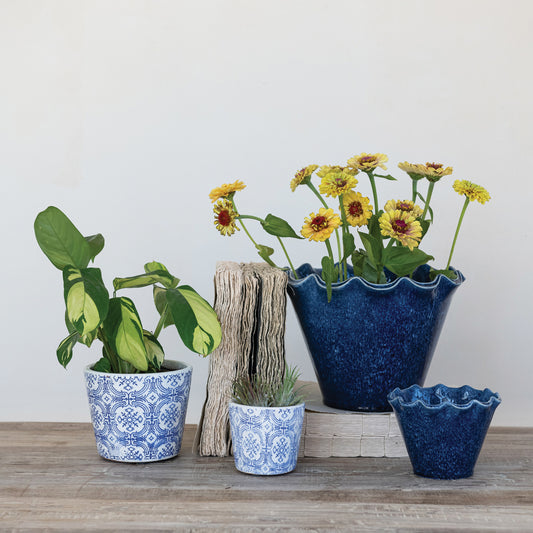 Blue & White Tile pattern Terra-cotta Planters