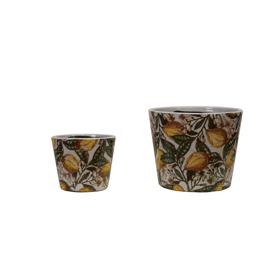 Terra-cotta Crackle Glaze Lemon Planter