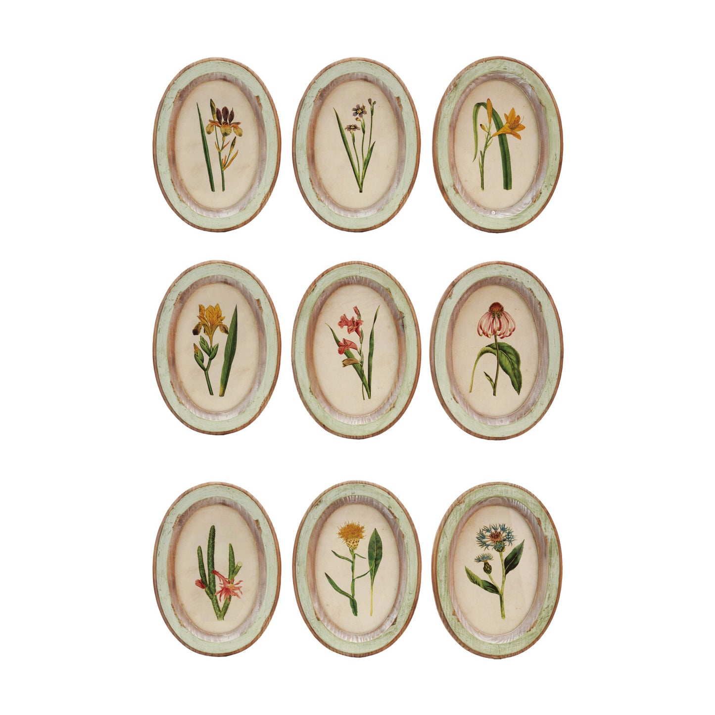 Framed Glass Wall Decor with Flower Design | Distressed Wood