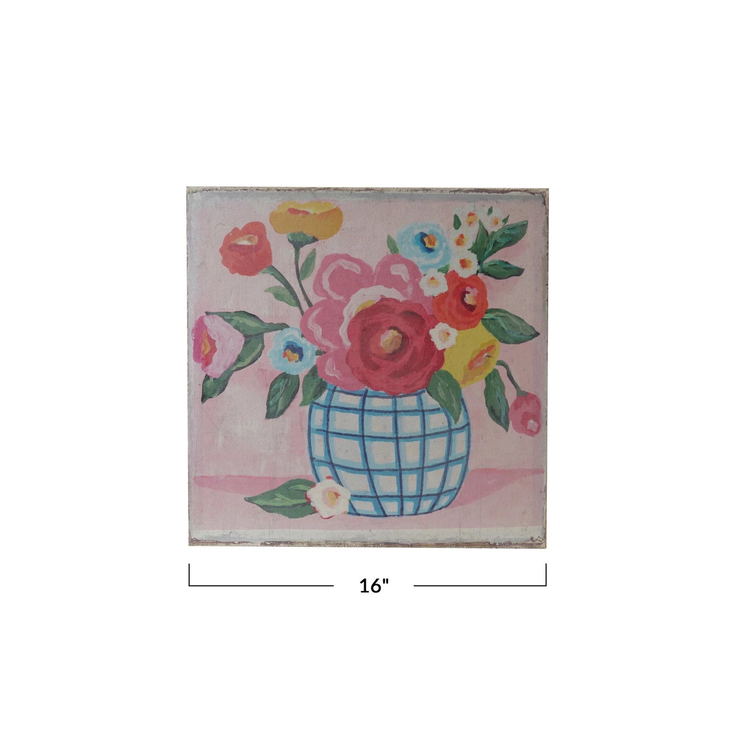 Square Canvas Wall Decor with Flowers in Vase