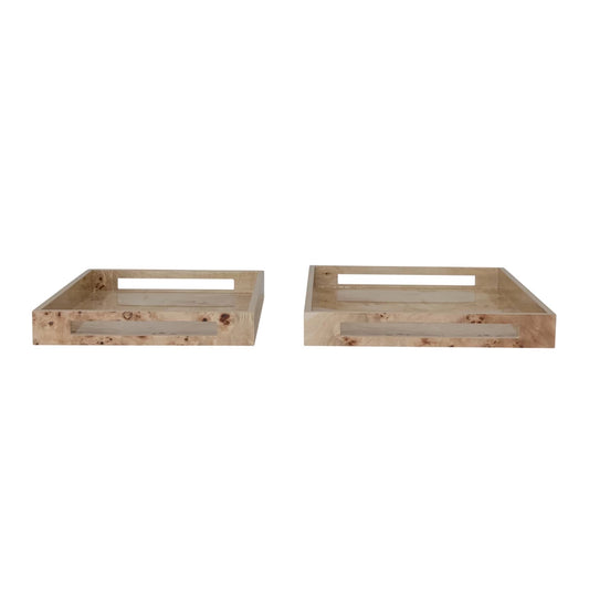 MDF & Burl Wood Veneer Trays w/ Handles