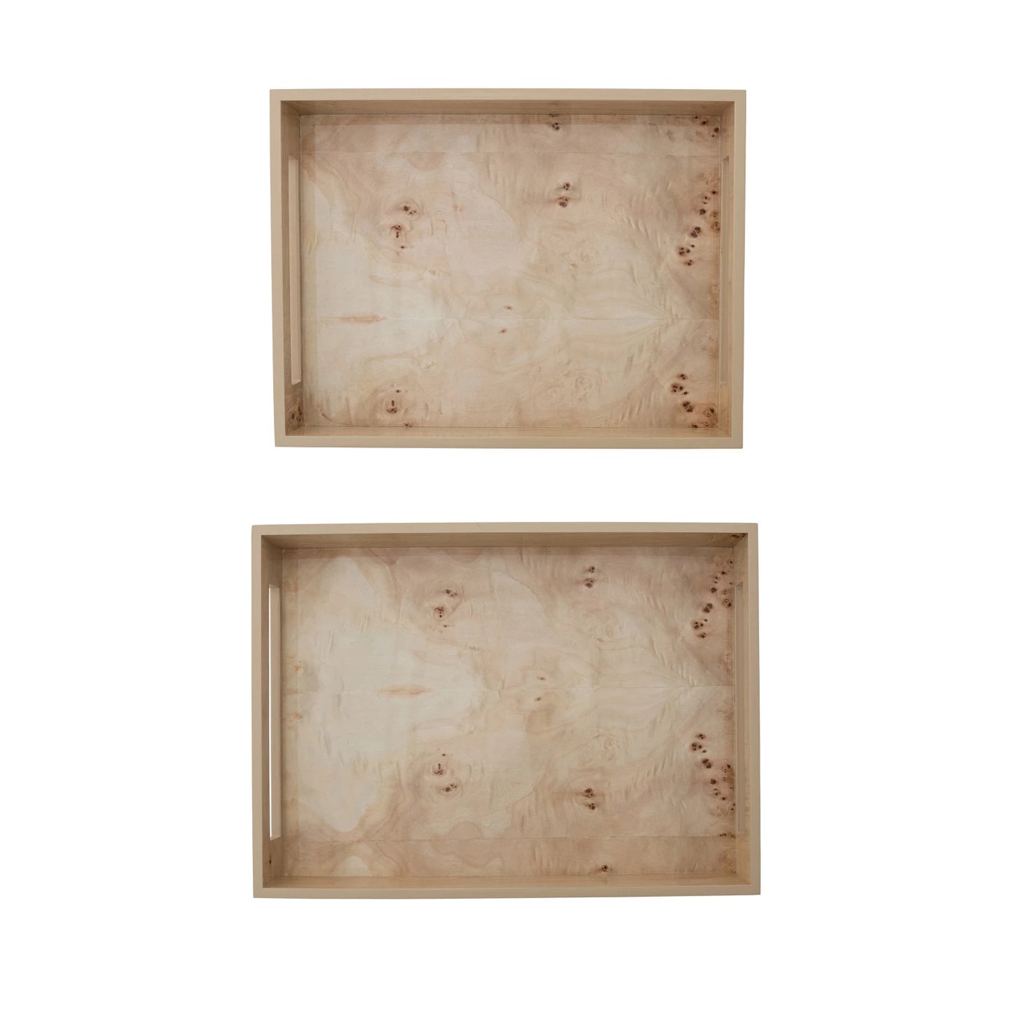 MDF & Burl Wood Veneer Trays w/ Handles