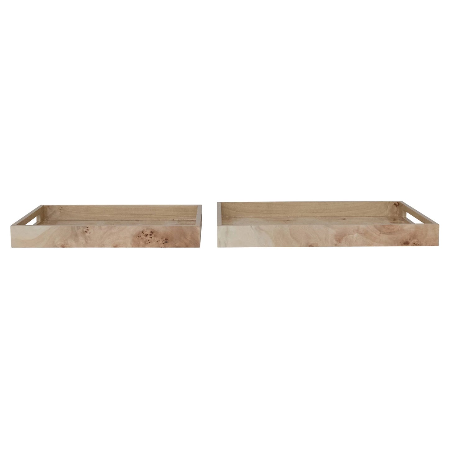 MDF & Burl Wood Veneer Trays w/ Handles
