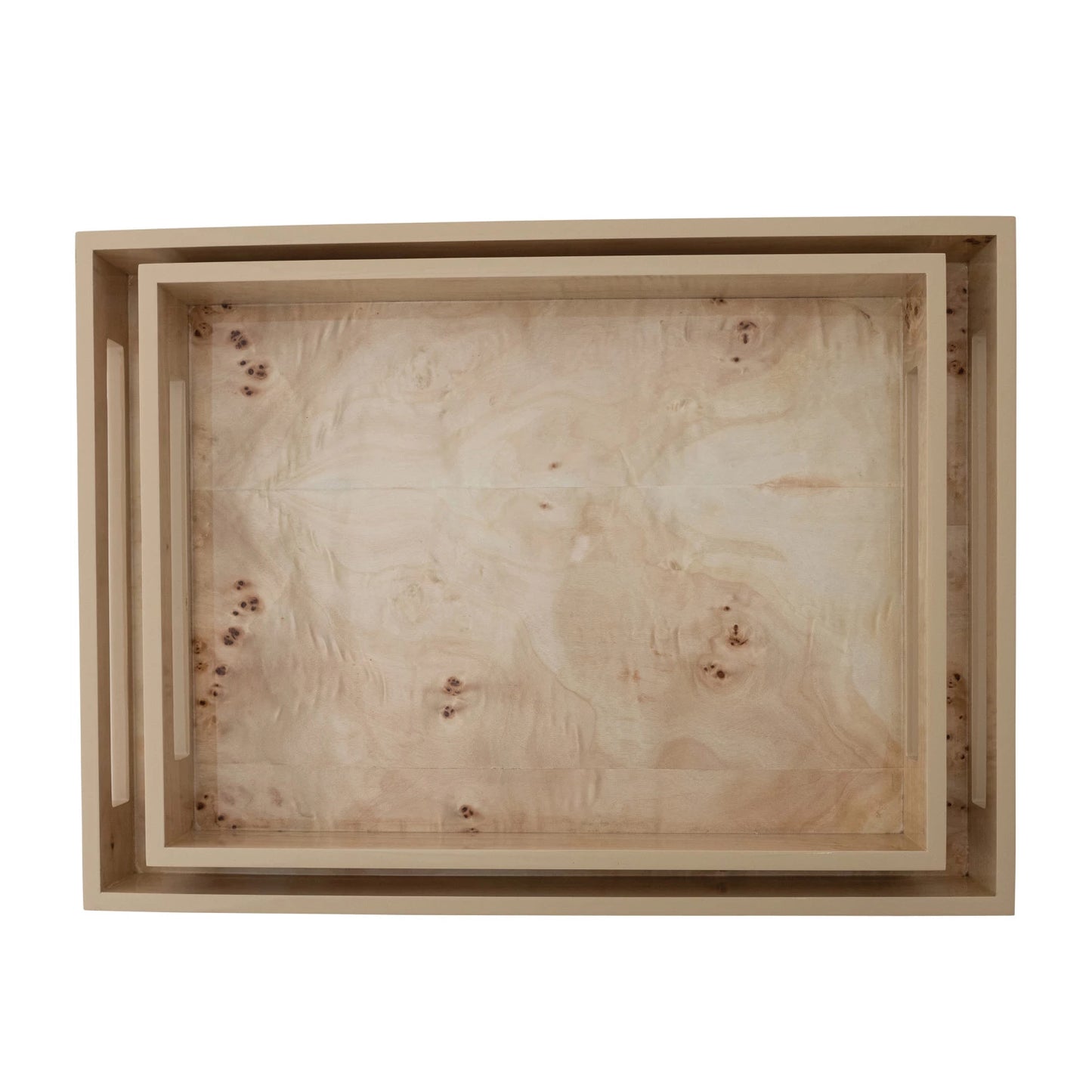 MDF & Burl Wood Veneer Trays w/ Handles
