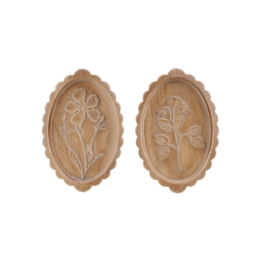 Wood Scalloped Wall Decor w/ Laser Etched Botanicals