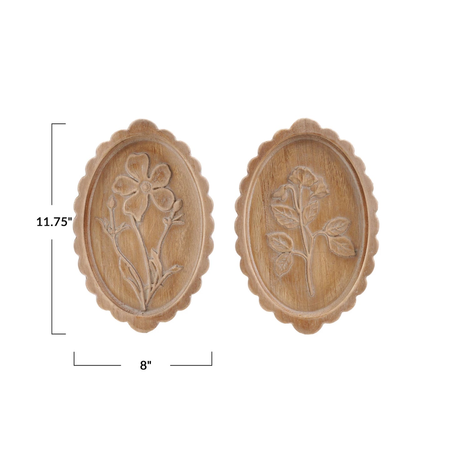 Wood Scalloped Wall Decor w/ Laser Etched Botanicals