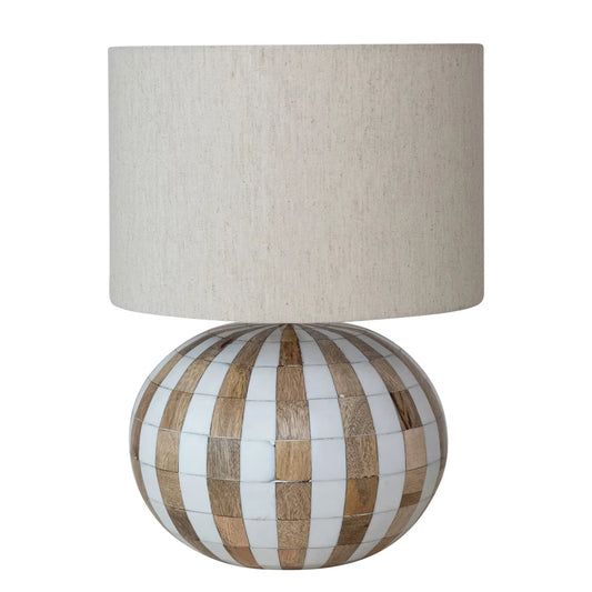 Mango Wood and Resin Striped Table Lamp with Shade