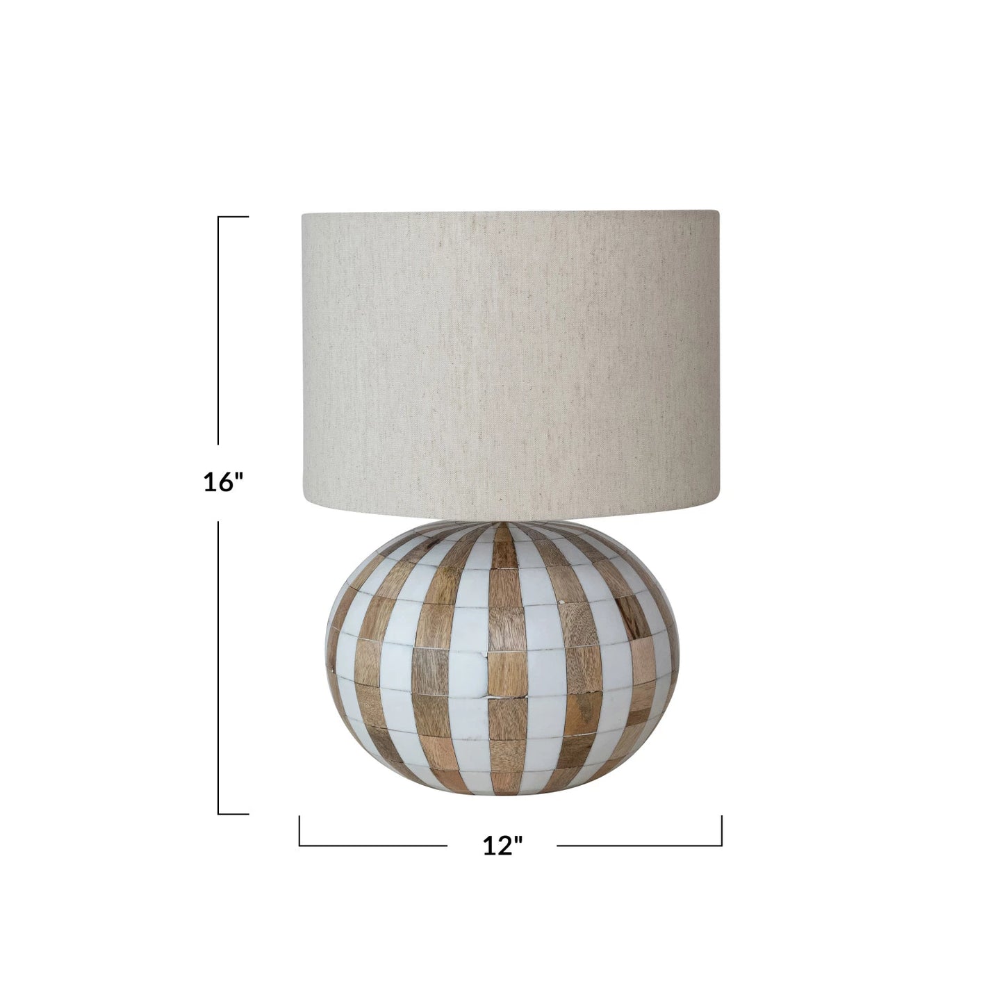 Mango Wood and Resin Striped Table Lamp with Shade