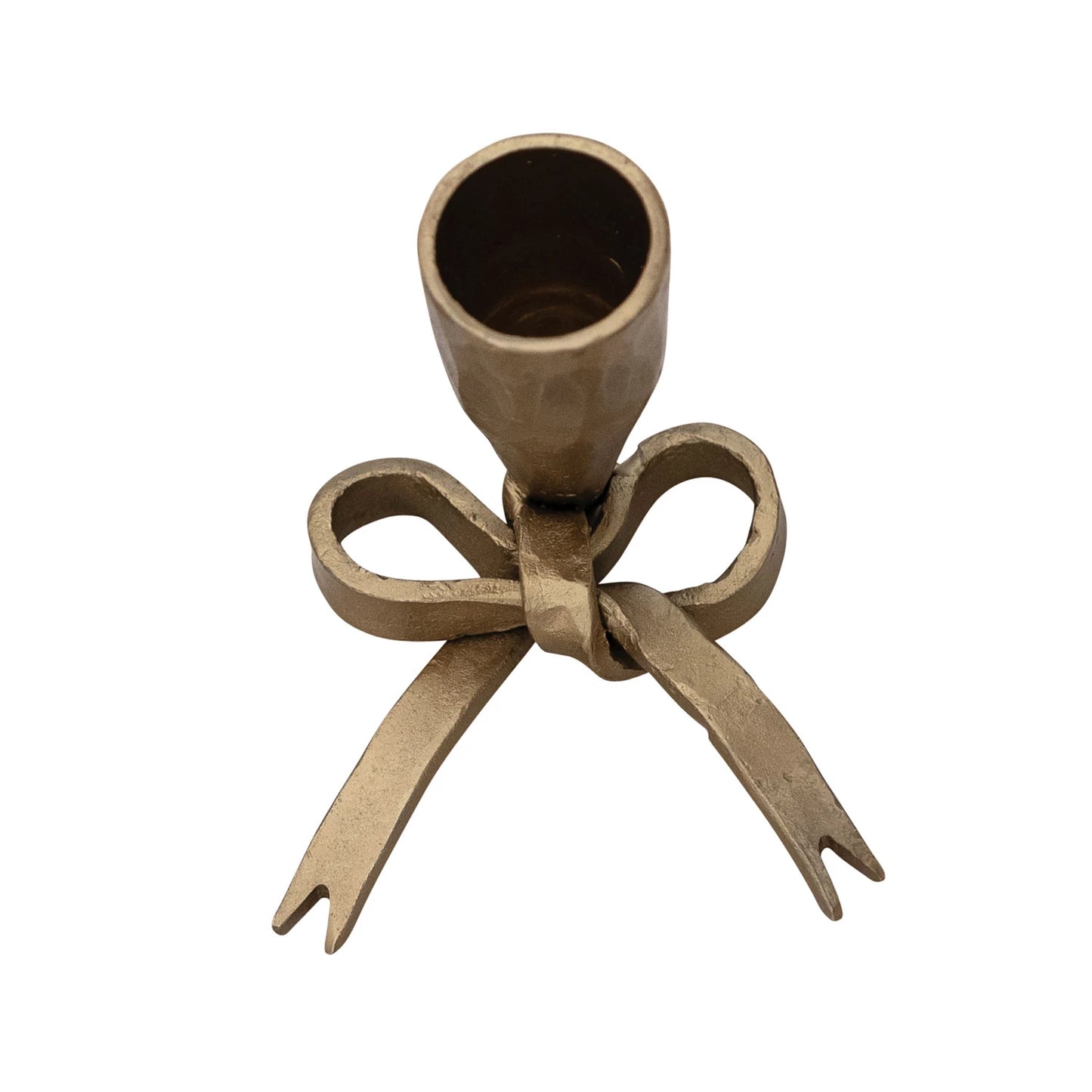 Hand-Forged Iron Bow Shaped Taper Holder, Antique Gold Finish