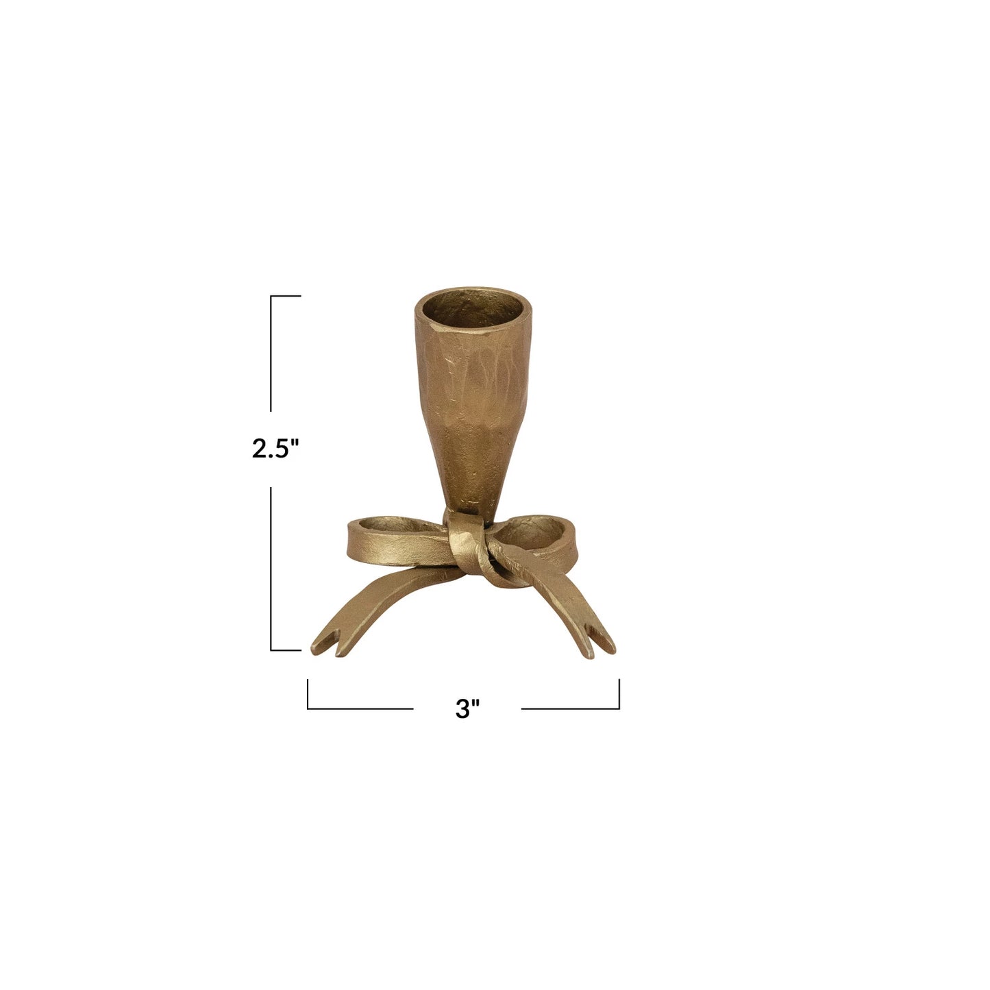 Hand-Forged Iron Bow Shaped Taper Holder, Antique Gold Finish