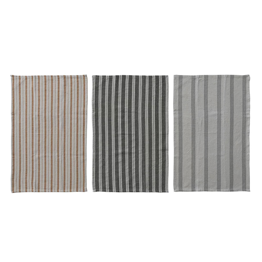 Woven Cotton Slub Tea Towel with Stripes, 3 Styles