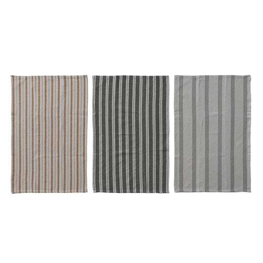 Woven Cotton Slub Tea Towel with Stripes, 3 Styles