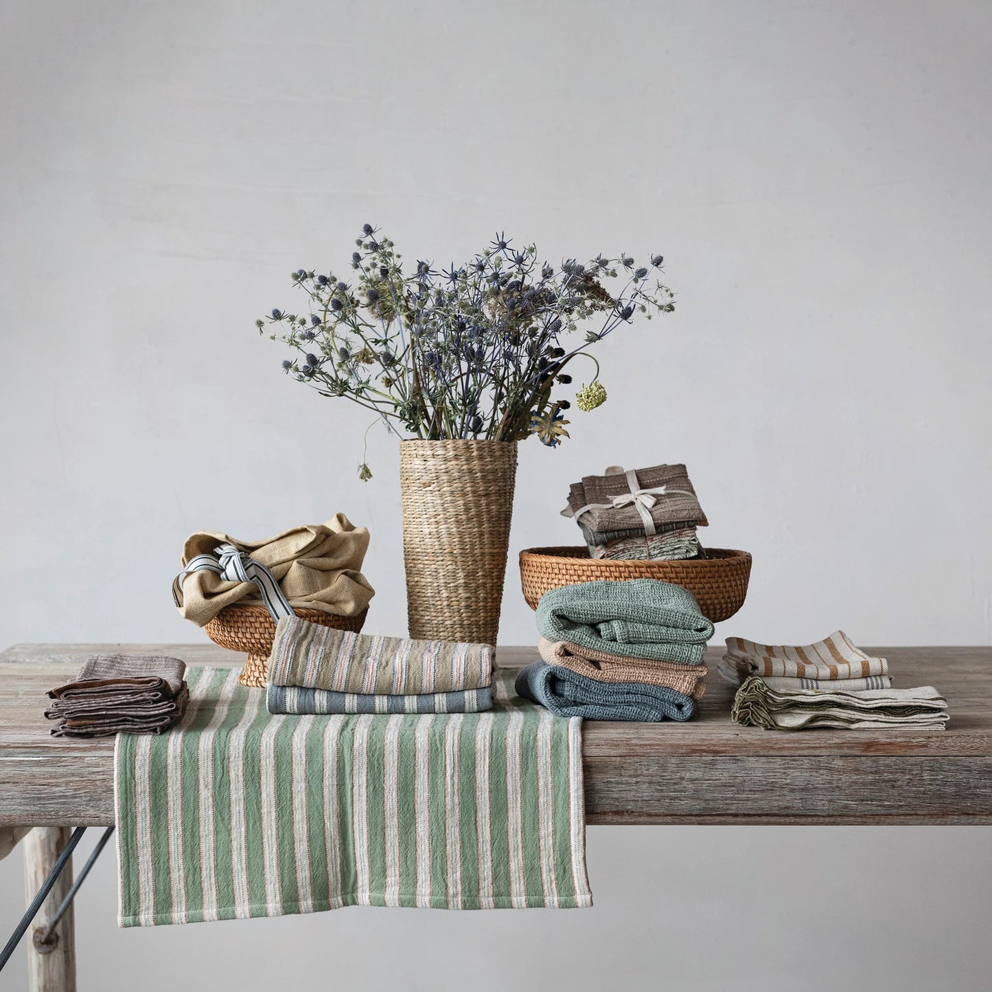 Woven Cotton Slub Tea Towel with Stripes, 3 Styles