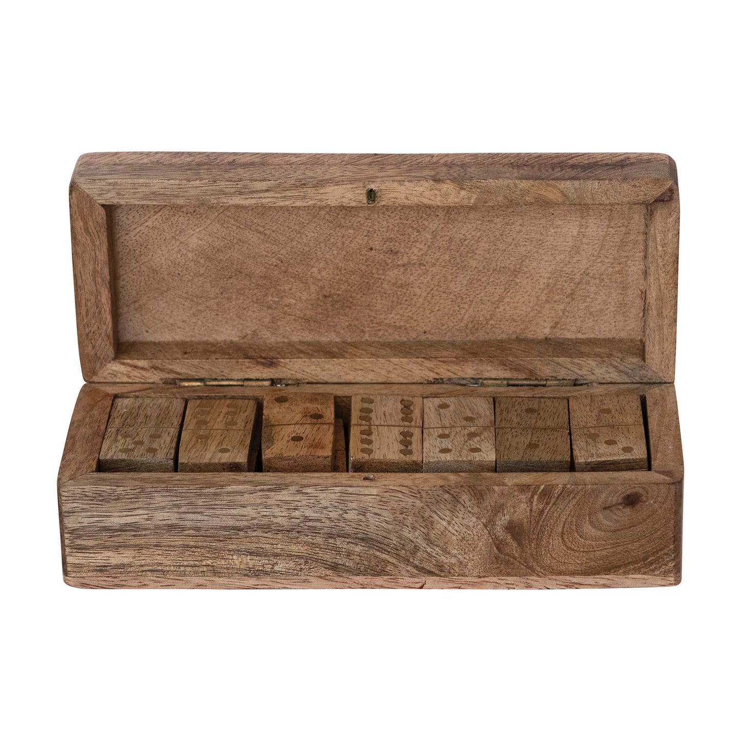 Handmade Mango Wood & Inlaid Brass Dominoes in Mango Wood Box
