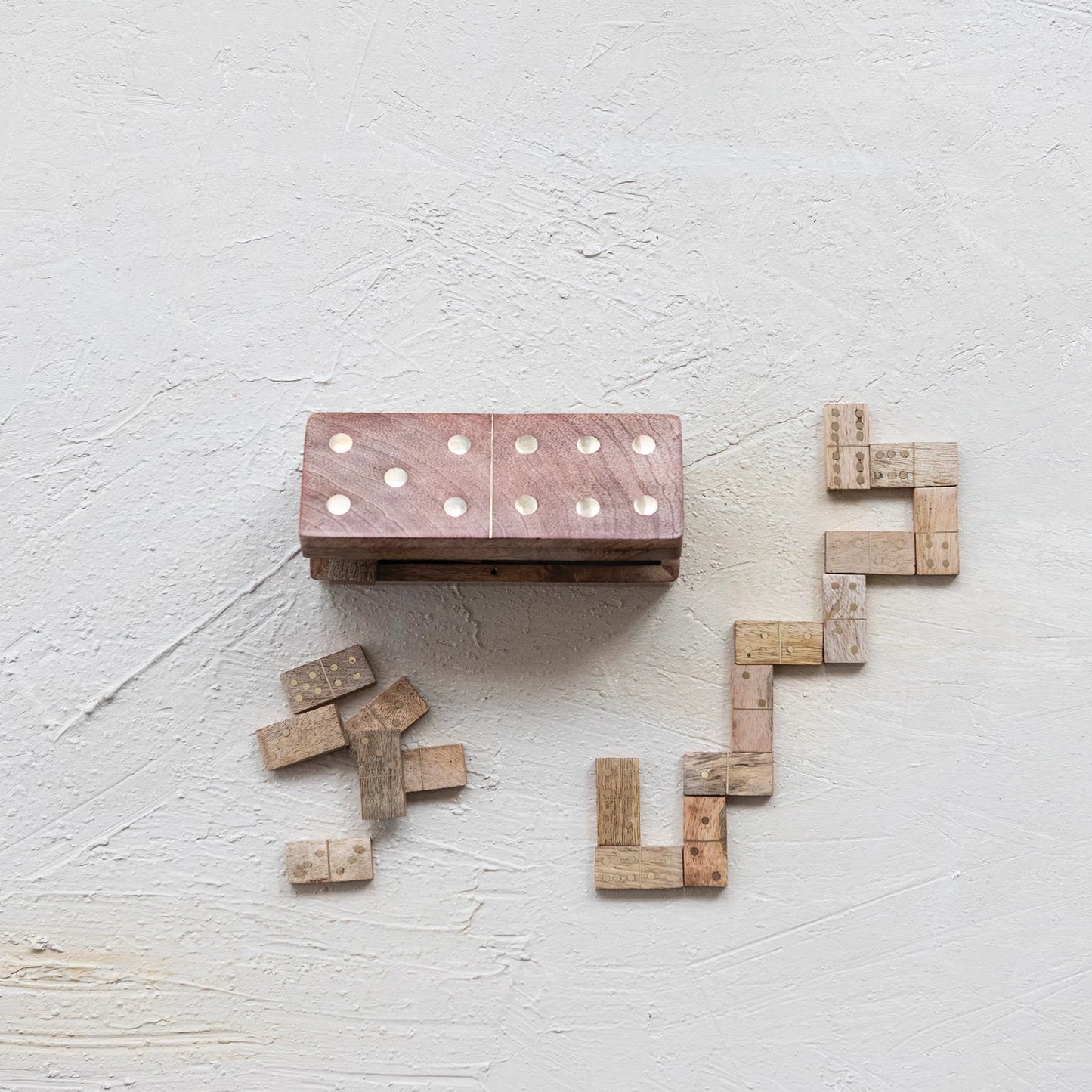 Handmade Mango Wood & Inlaid Brass Dominoes in Mango Wood Box