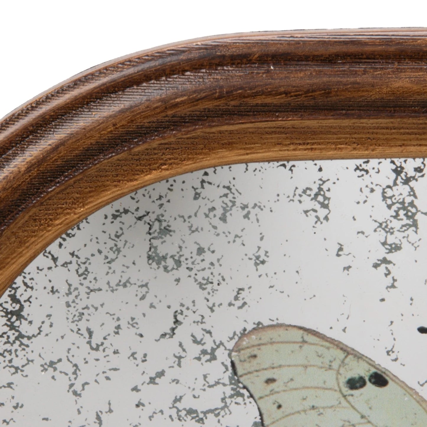 Antique Mirror with Butterfly Art and Metal Hook