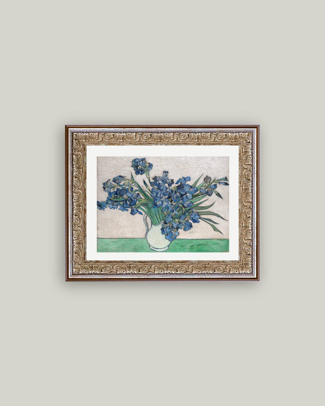 Blue Irises in Vase Framed Antique Art