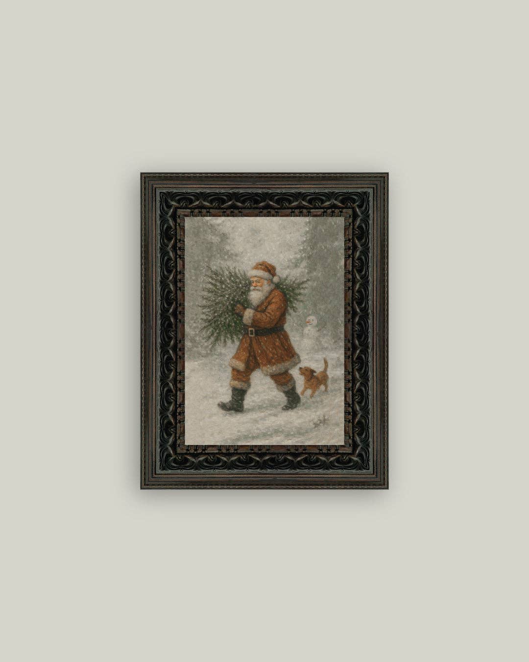 Vintage Santa with Tree Framed Antique Style Art