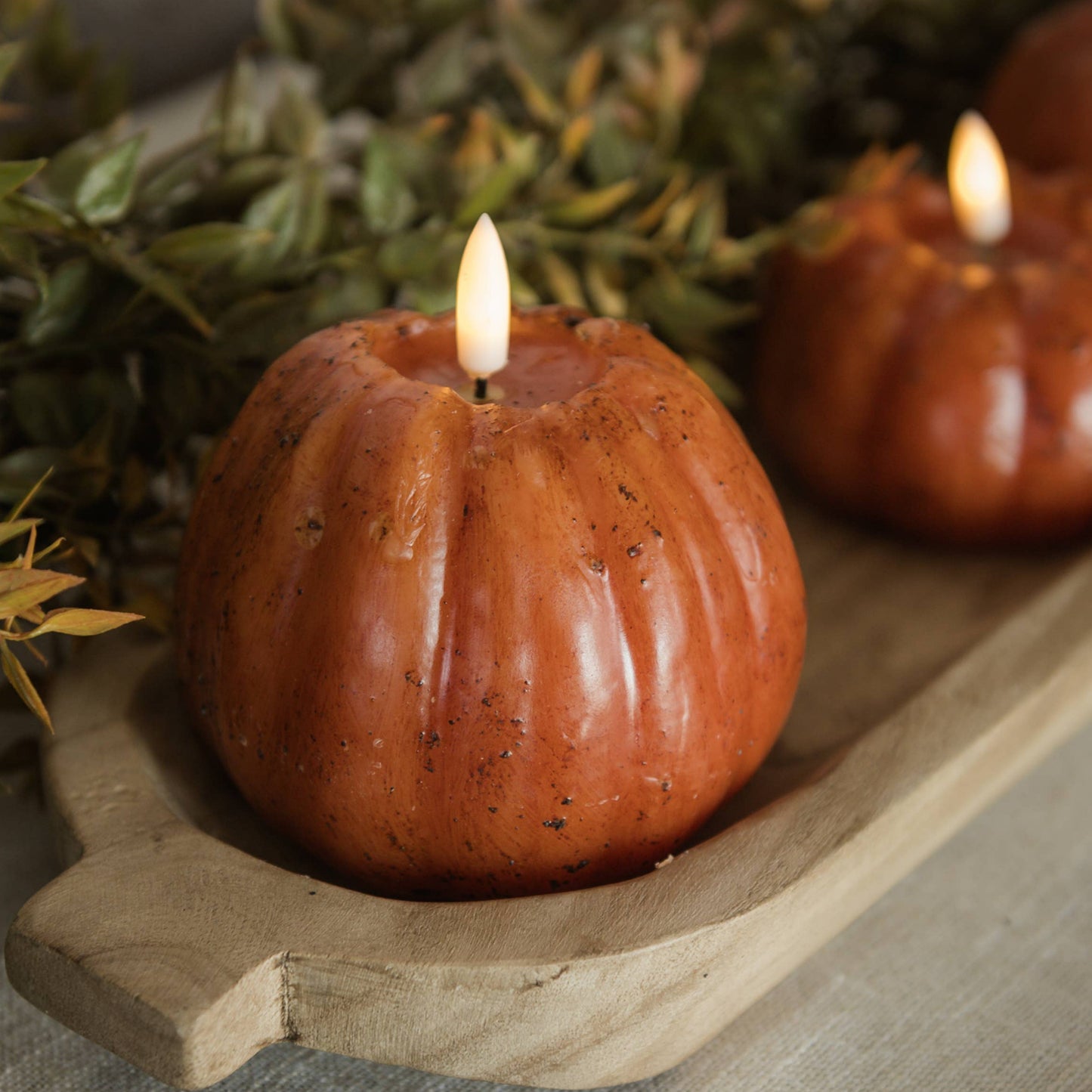 Orange Pumpkin LED Candle with 3D Flame | Two Sizes