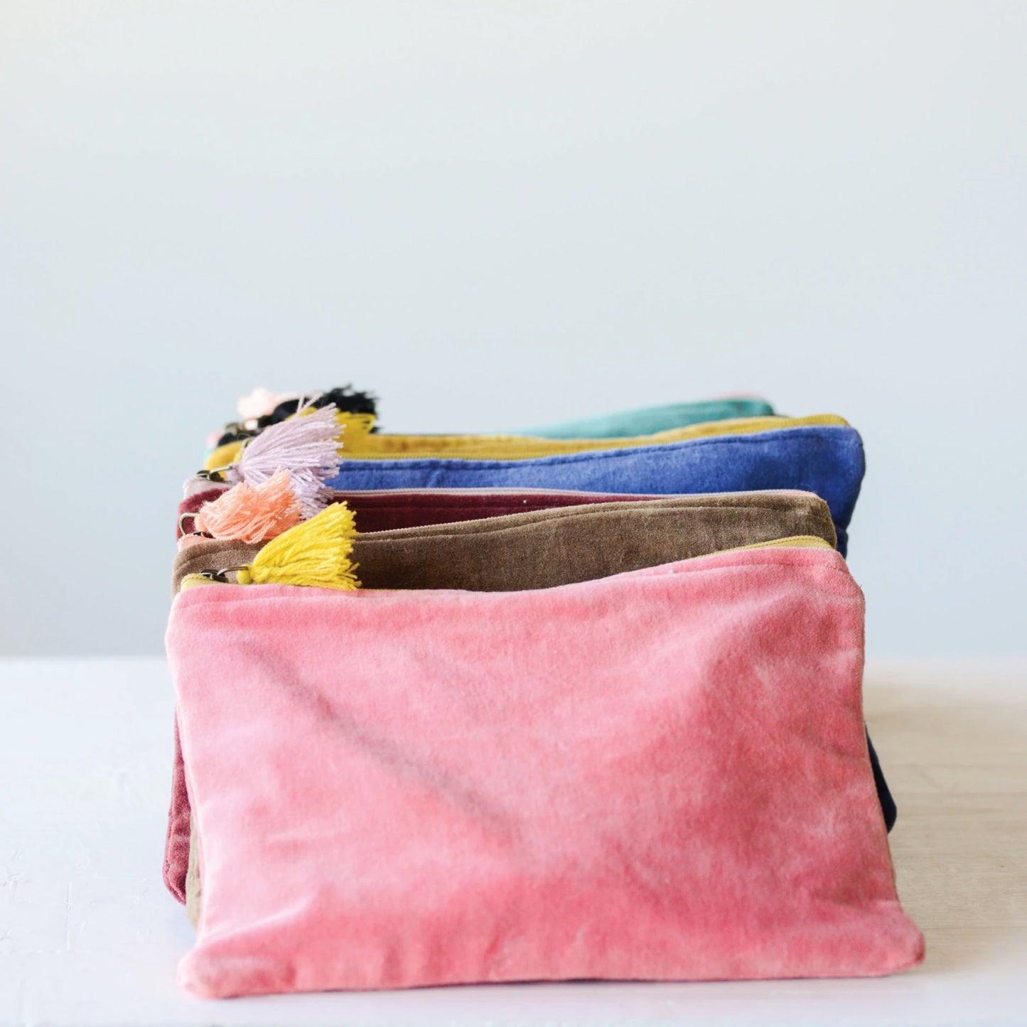 Cotton Velvet Zip Pouch with Tassel