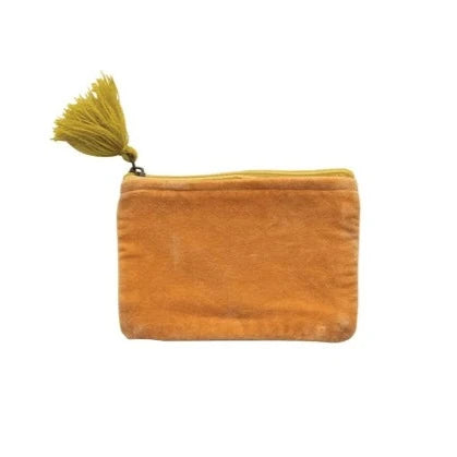 Orange Cotton Velvet Zip Pouch w/ Tassel