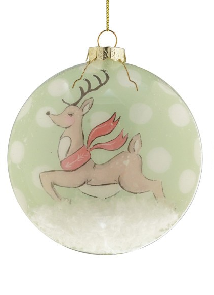 Glass Ball Ornament with Reindeer & Faux Snow Inside, 3 styles
