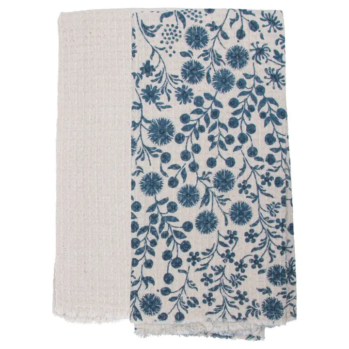 Navy Dandelions Pattern Cotton Tea Towel, Set of Two