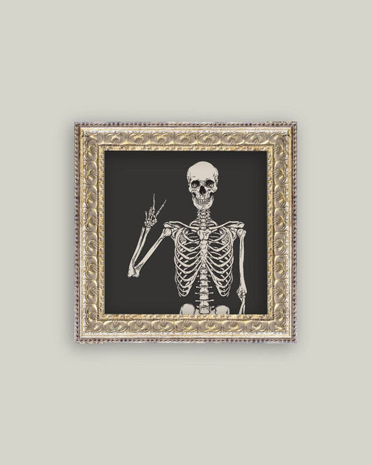 Halloween Skeleton Framed Antique Art