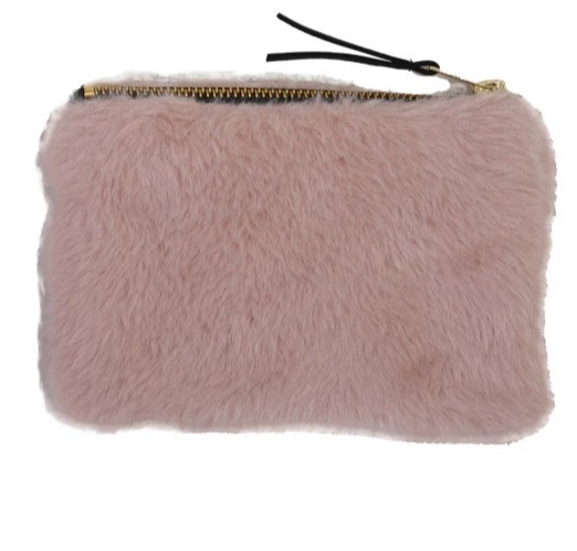 Faux Fur Fabric Zip Pouch with Interior Lining, Four Colors