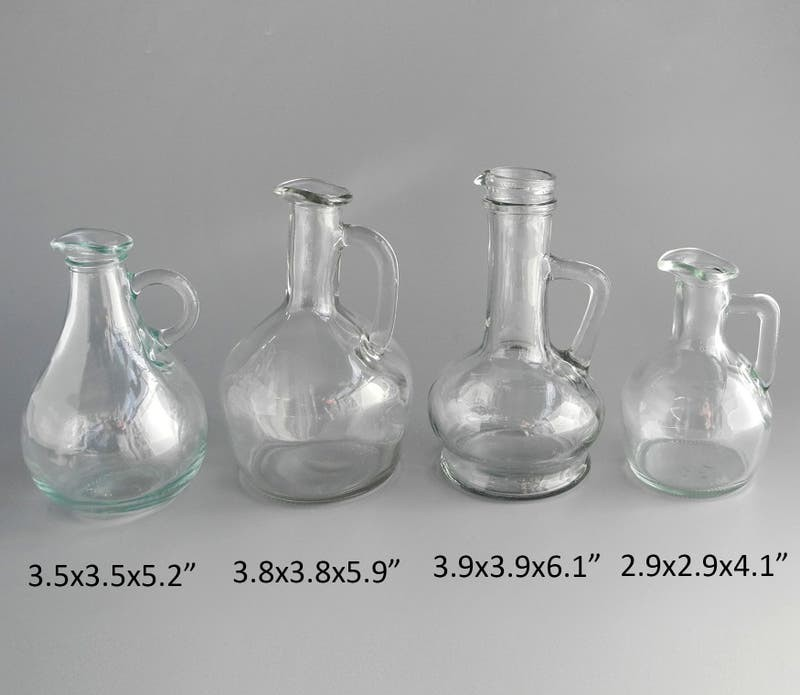 Collected Olive Oil Clear Glass Bottle Vases, Set of 4