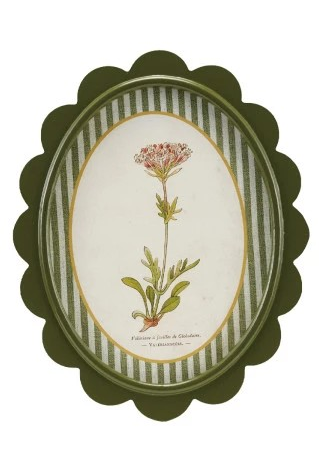 Green Scalloped Framed Artwork with Flowers & Stripes