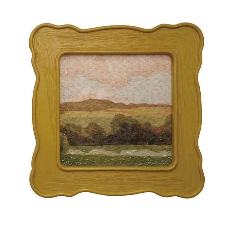 Slub Fabric Wall Décor with Scalloped Wood Frame, 2 Styles