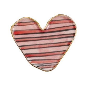 Hand-Painted Stoneware Heart Shaped Magnet w/ Pattern & Gold Electroplated Edge
