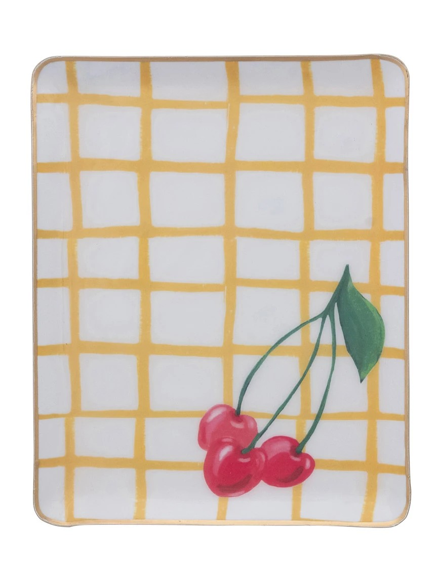 Enameled Metal Trays w/ Cherries & Strawberries, Gold Edges, Two Styles