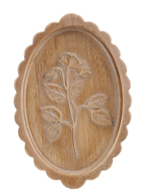 Wood Scalloped Wall Decor w/ Laser Etched Botanicals