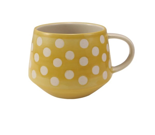 14 oz. Hand-Painted Stoneware Mug w/ Wax Relief Dots, 4 Colors