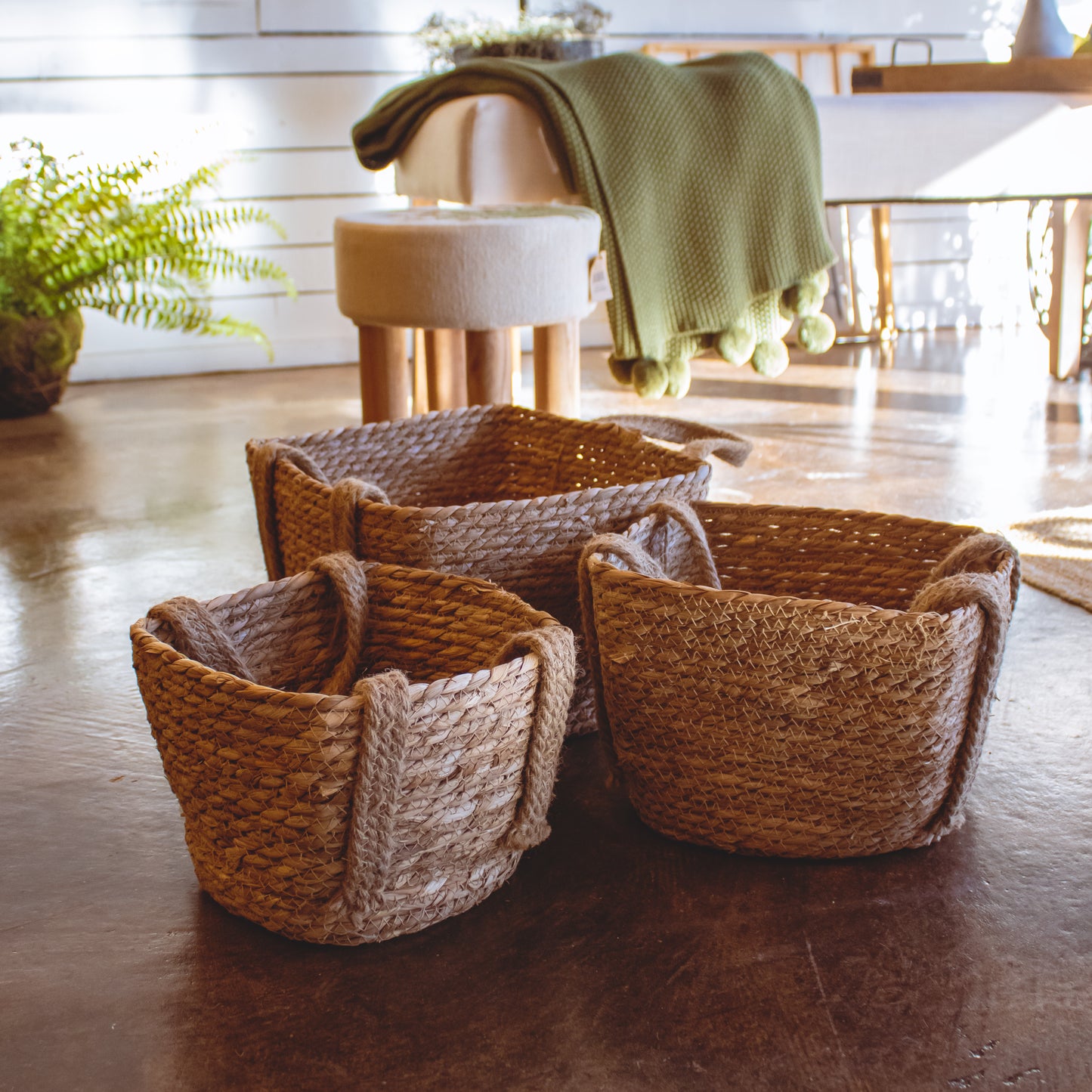 Square Seagrass Baskets w/ Handles