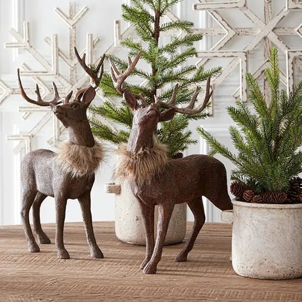 Standing Rust Burlap Deer w/ Fur Collar