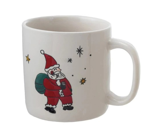 Stoneware Mug with Wax Relief Christmas Image, Four Styles