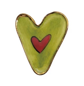Hand-Painted Stoneware Heart Shaped Magnet w/ Pattern & Gold Electroplated Edge