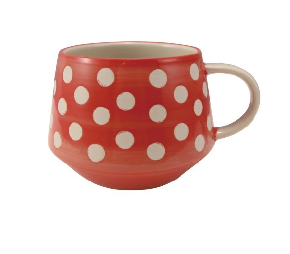 14 oz. Hand-Painted Stoneware Mug w/ Wax Relief Dots, 4 Colors