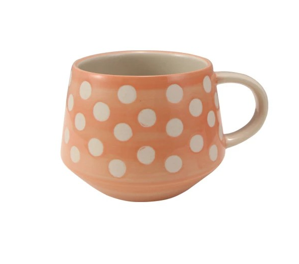 14 oz. Hand-Painted Stoneware Mug w/ Wax Relief Dots, 4 Colors