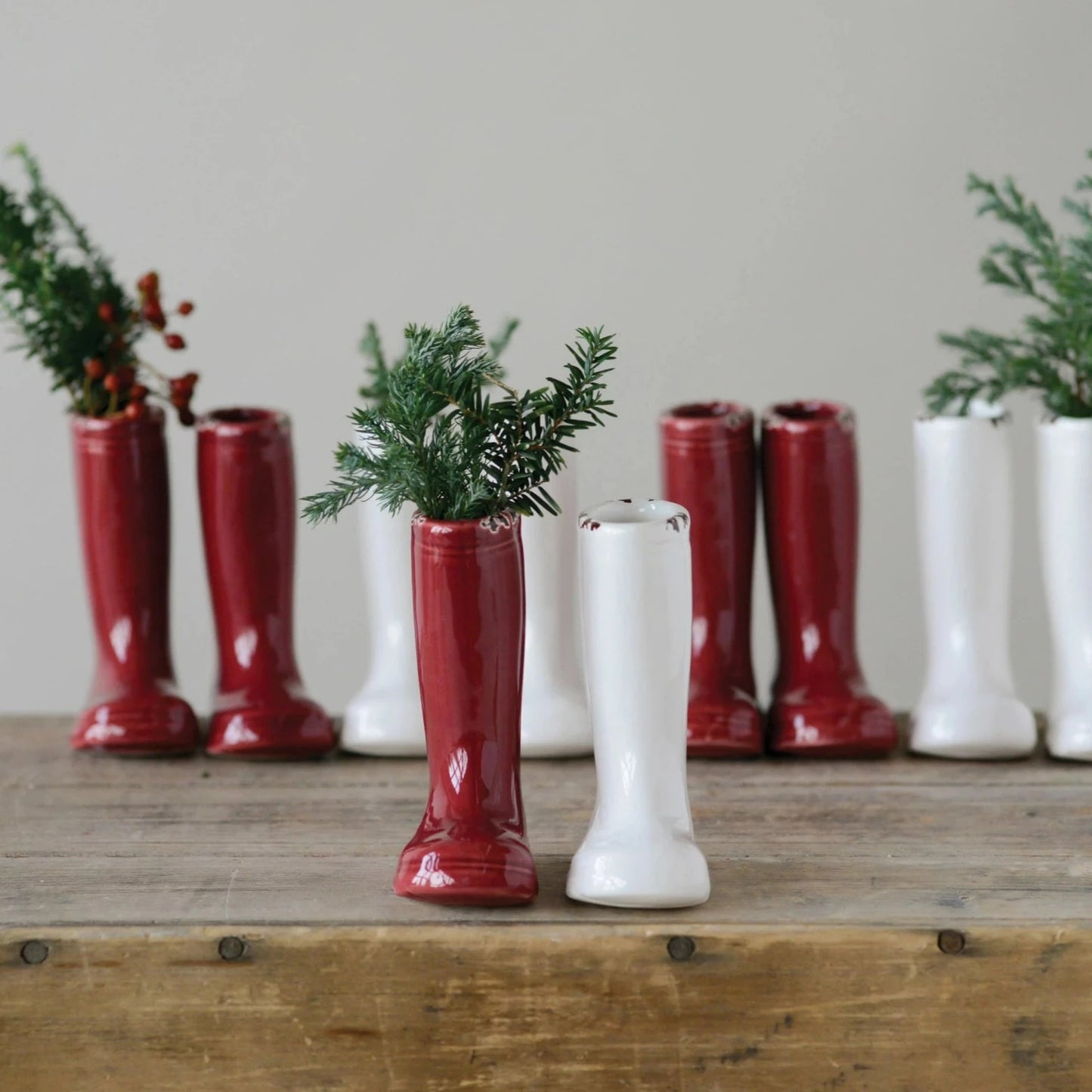 Distressed Stoneware Christmas Boot Vase