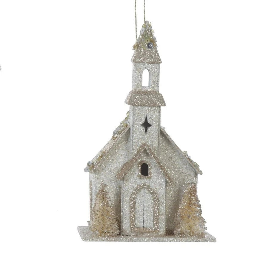 Paper Church Ornament w/ Trees and LED