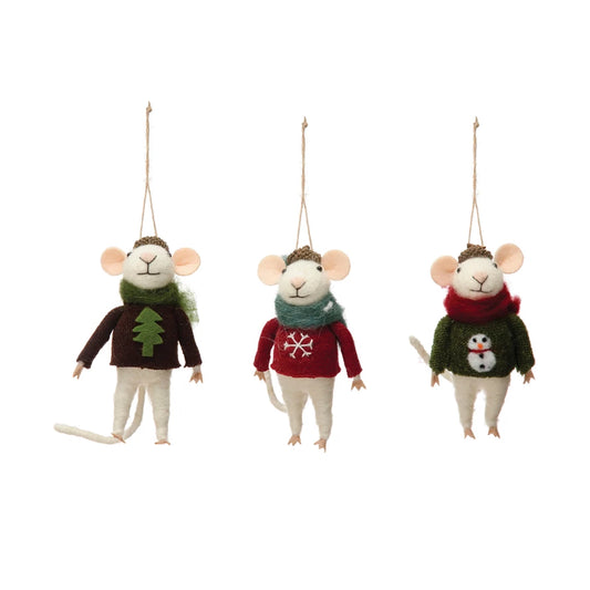 Assorted Felt Mouse in Hat and Sweater Ornament