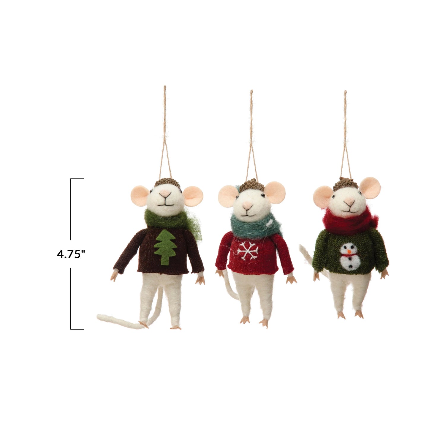 Assorted Felt Mouse in Hat and Sweater Ornament