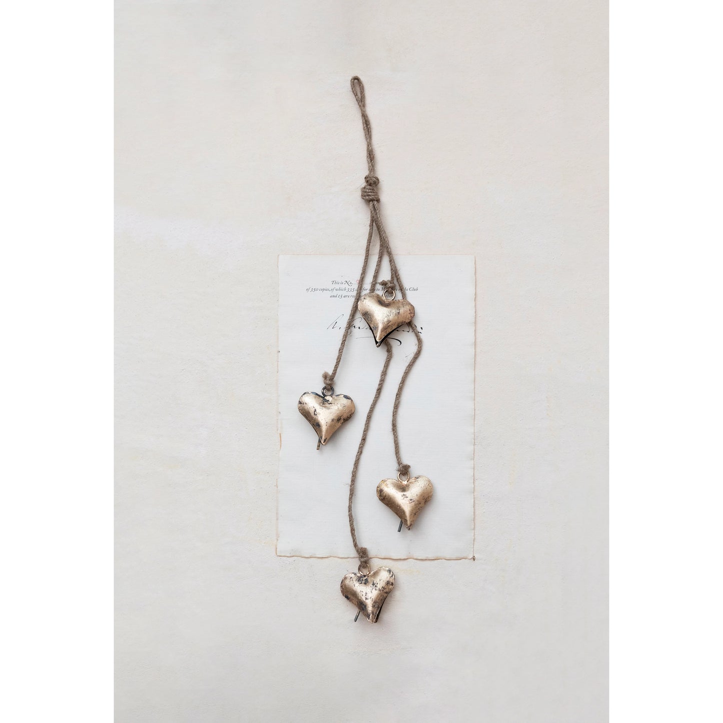 Antique Metal Hearts on Jute Rope
