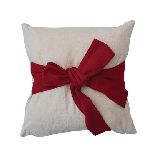 Pillow w/ Bow, Cream Color & Red