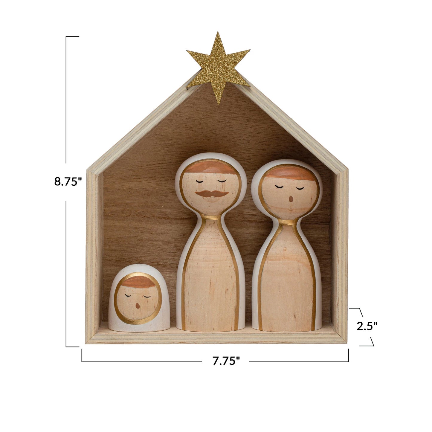 Pine Wood & MDF Nativity w/ Glitter Star